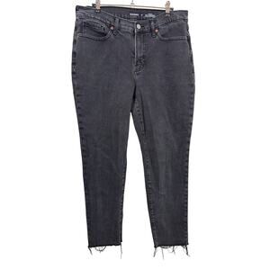Old Navy O.G. Straight Jeans Womens 12 Black High Rise Secret-Smooth Frayed Hem
